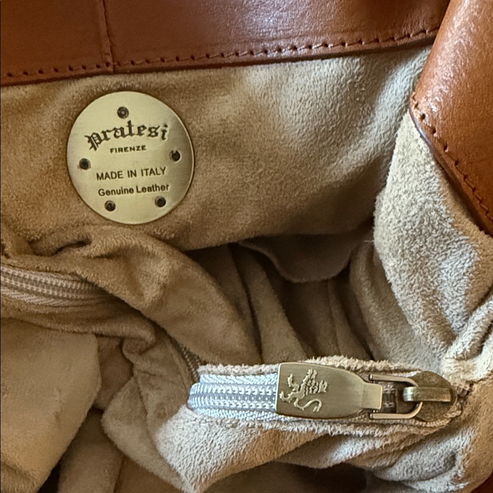 Chic Tan Genuine Italian Leather Shoulder Bag measures 13x18-20x6 inches - Picture 10 of 12